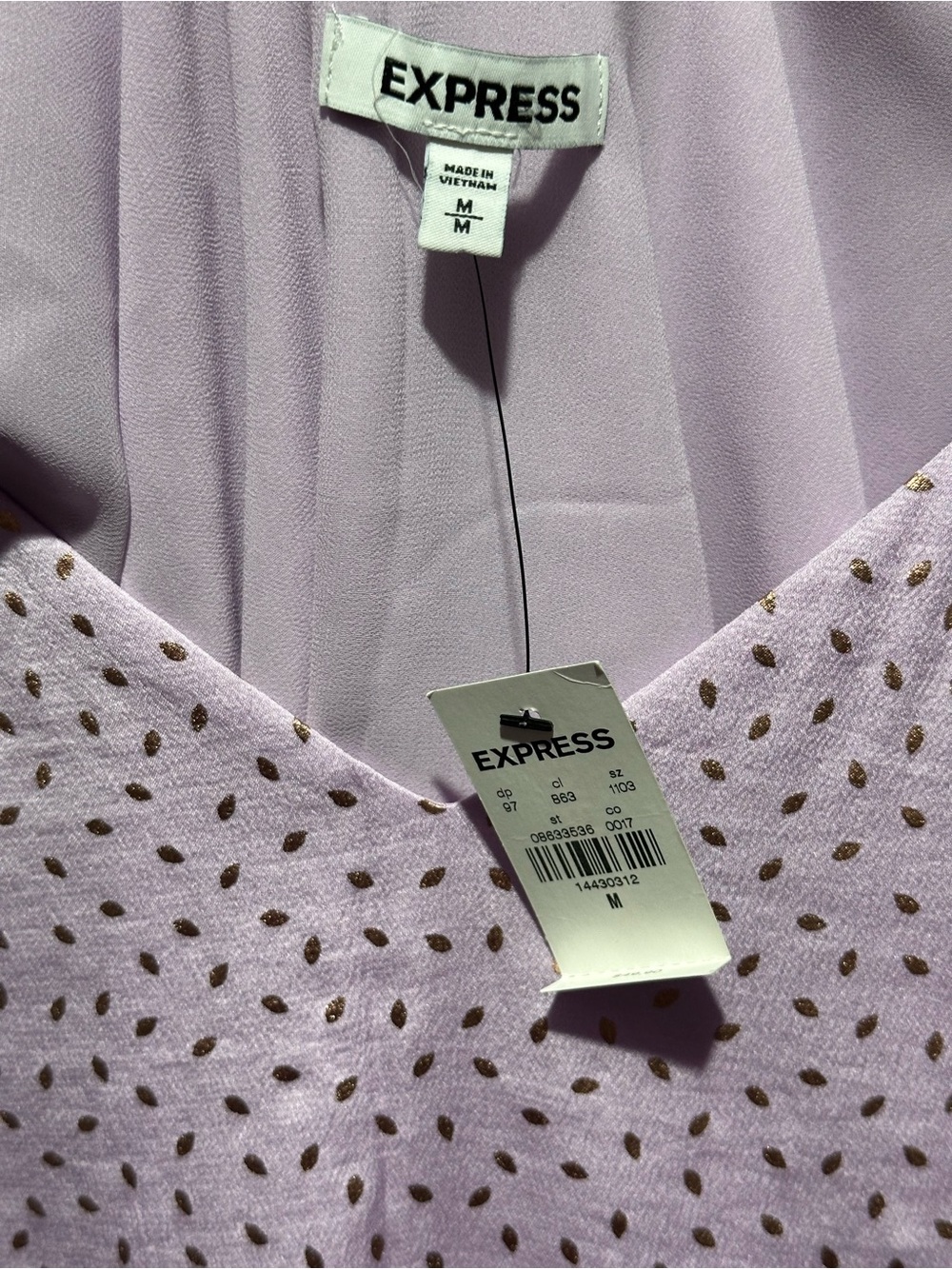 NWT Express Lavender Gold Foil Dotted Cami Tank Top Medium - Picture 3 of 6